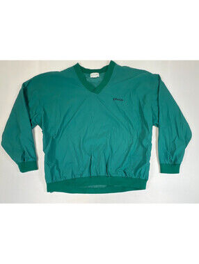 IZOD Men XL Green V-Neck Windbreaker Pullover Jacket Vintage 90s Retro